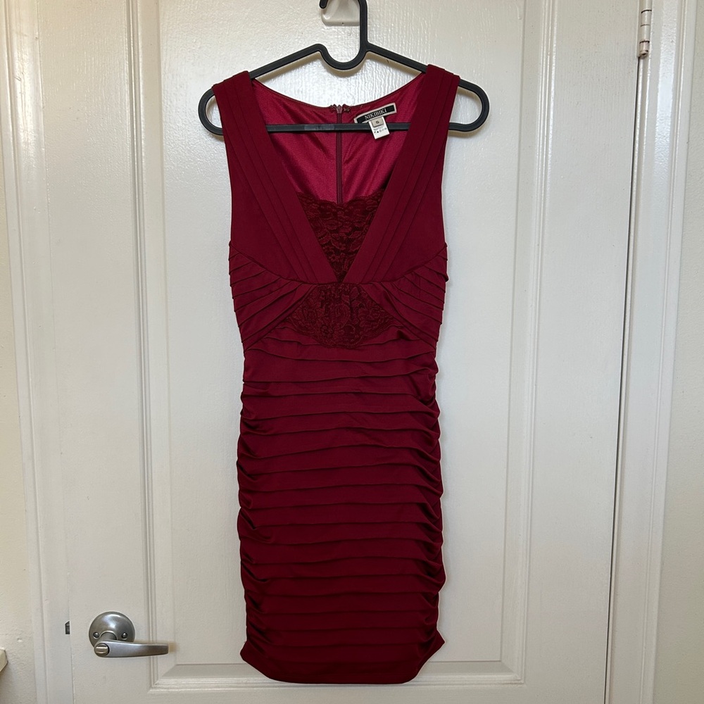 Maroon Ruched Mini Dress